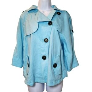 Chico's Linen Trench Jacket | Blue | Size L | 3/4 Sleeve | Button Front